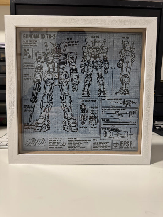 Handmade RX-78-2 Gundam Framed Blueprint Art