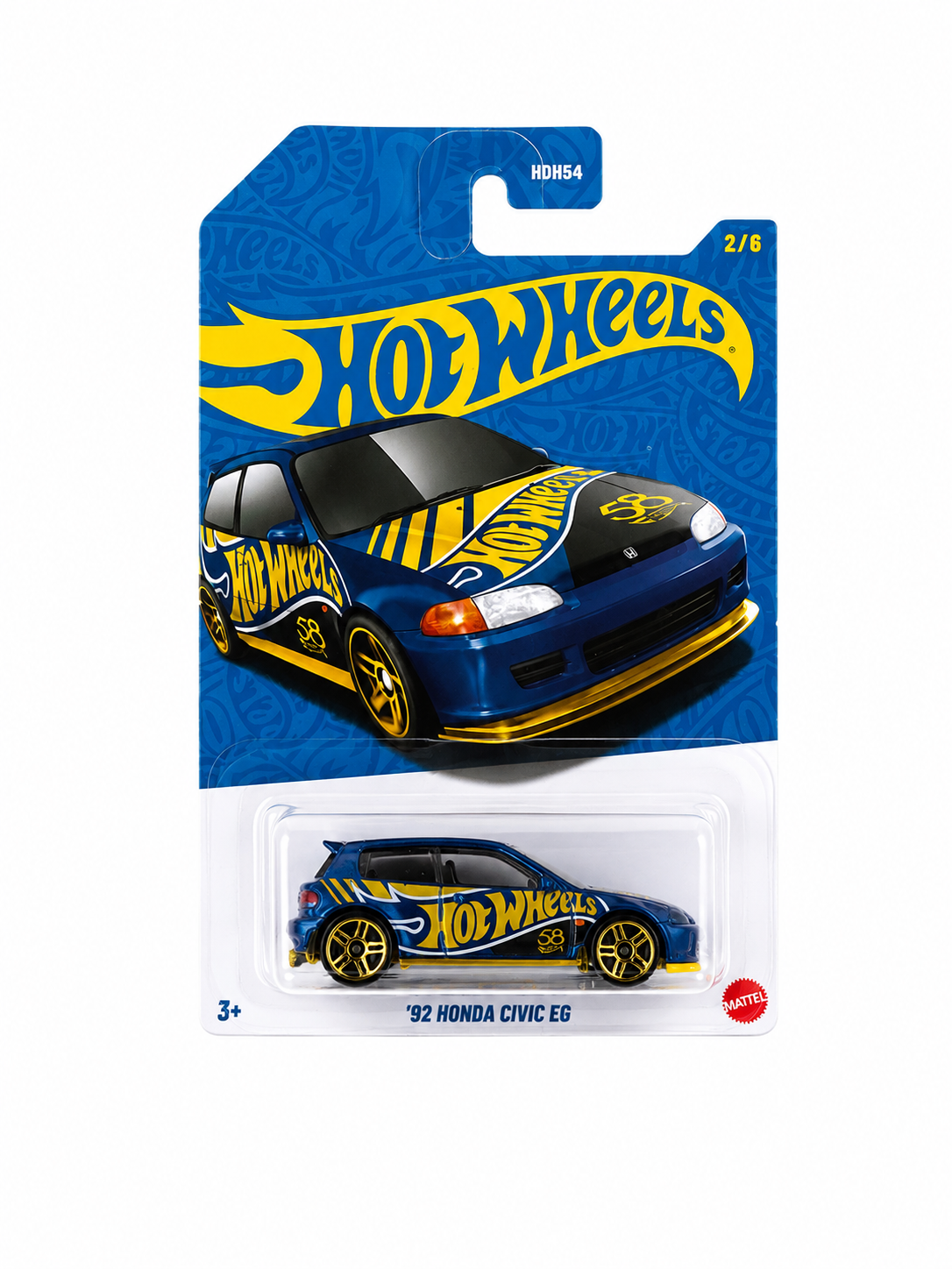 Hot Wheels — '92 Honda Civic EG Bleu/Or #2/6 — Pearl and Chrome Anniversary